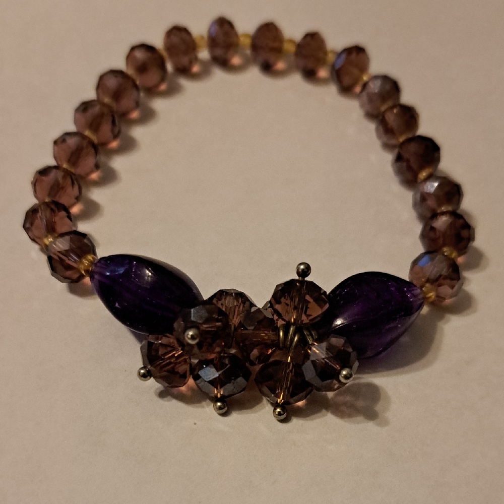 Elegant Purple and Brown Beaded Bracelet